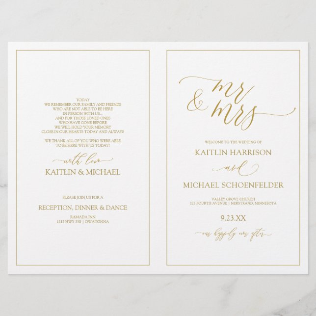 Programas de Boda Elegantes Caligrafía Delgada (Do (Anverso)