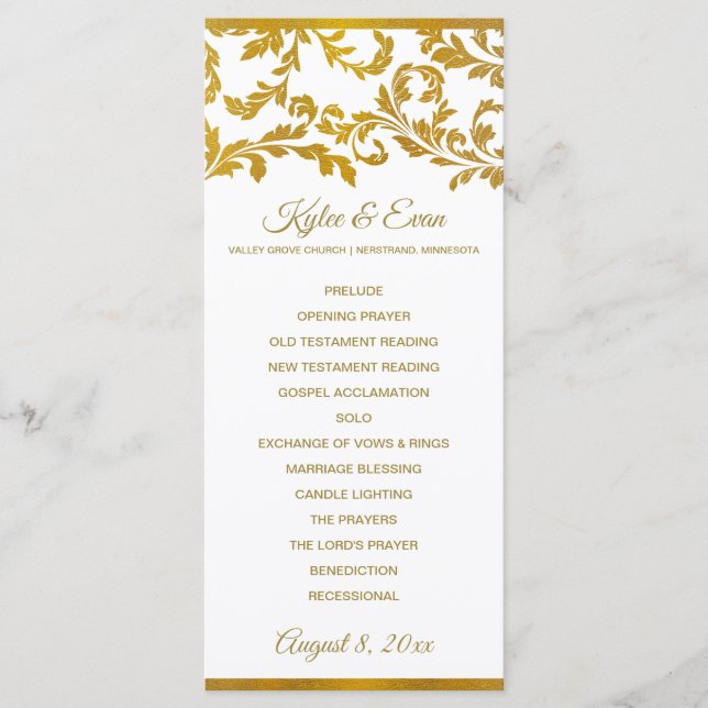 Programas de Boda Elegantes con Hoja de Oro Falso  (Anverso)