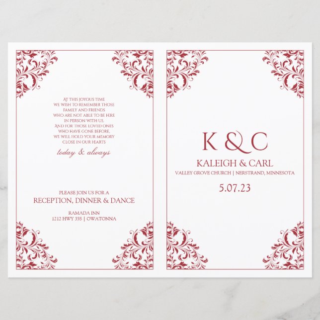 Programas de Boda Elegantes - Folleto de Doblez -  (Anverso)