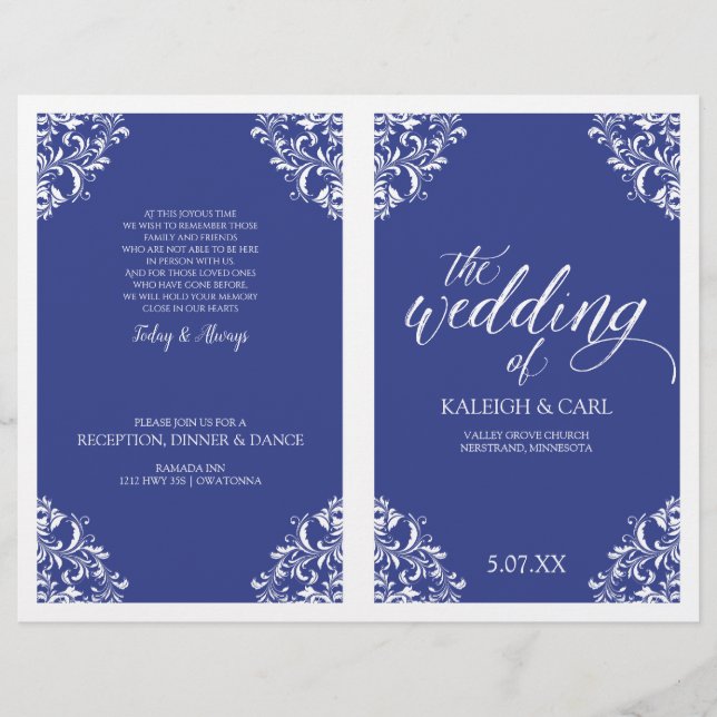 Programas de Boda Elegantes -Nadine (Azul Real) (Anverso)