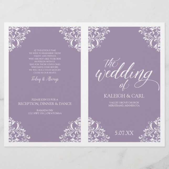 Programas de Boda Elegantes -Nadine (Lavanda) (Anverso)