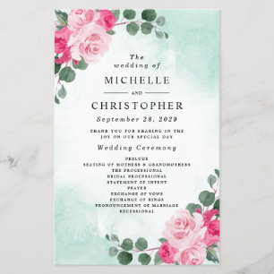 Programas de Boda Floral de acuarela rosa y verde