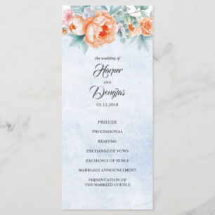Programas de Boda Floral de Coral Vivo Elegante