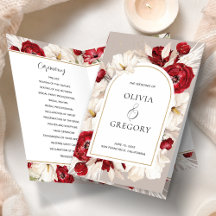 Programas de boda floral en rojo y blanco ruby