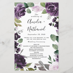 Programas de Boda Floral Purple and Silver Elegant