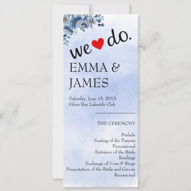 Programas de Boda Florales Azules Elegantes (Anverso)