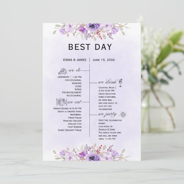 Programas de Boda Florales de Morado Clásico (Anverso de pie)