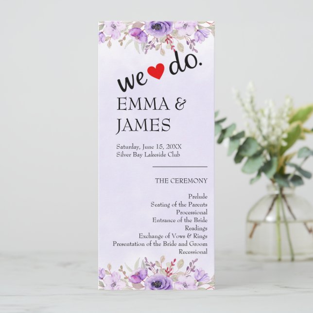 Programas de Boda Florales Morados Chic (Anverso de pie)