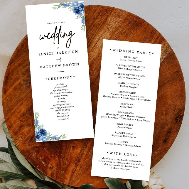 Programas de Boda Florales Polvorientos Azules Ado (Lovely dusty blue floral wedding program guides your ceremony with soft elegant charm)