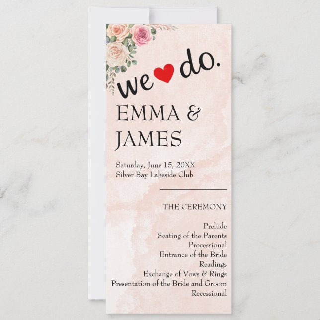 Programas de Boda Florales Rosa Crema Caprichosos (Anverso)