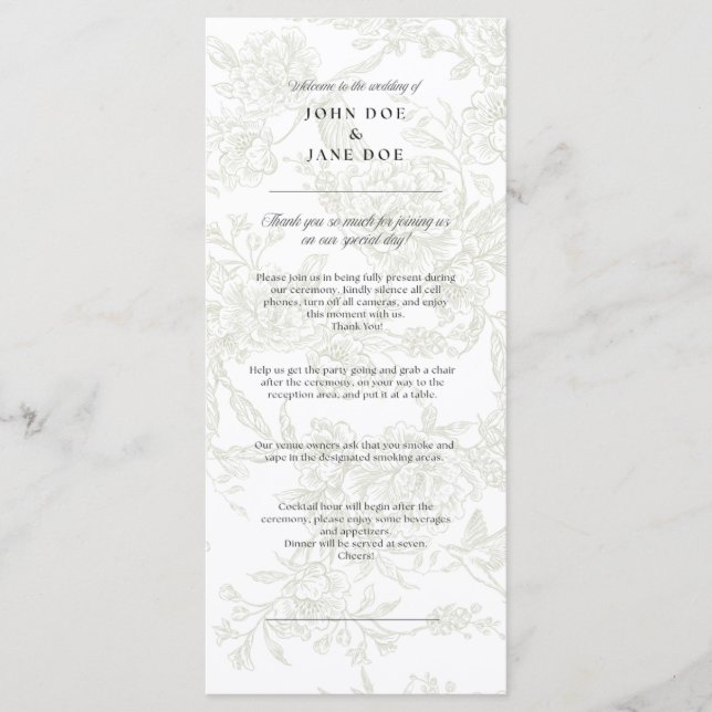 Programas de Boda Florales Verdes (Anverso)