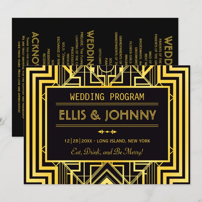 Programas de Boda Geométrica de Oro y Negro (Anverso / Reverso)