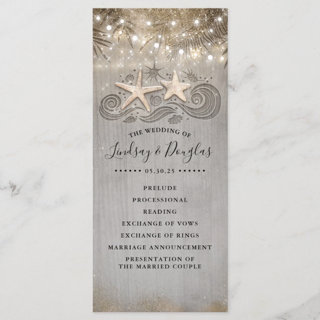 Programas de Boda Gold Starfish Couple Beach (Anverso)