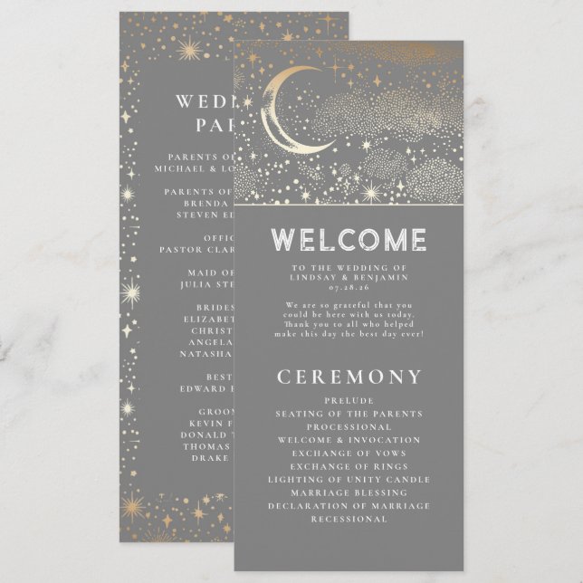 Programas de Boda Gris y Oro Celestial (Anverso / Reverso)
