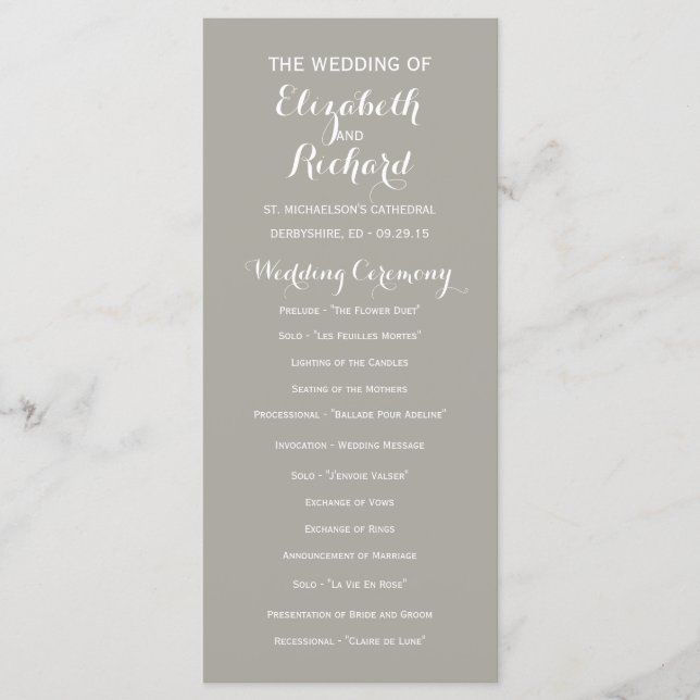 Programas de boda Minimalista moderna y gris (Anverso)