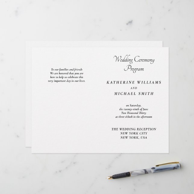 Programas de Boda Minimalistas Blancos Elegantes (Anverso/Reverso In Situ)