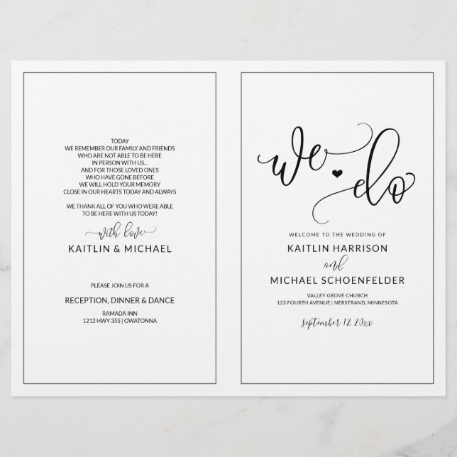 Programas de Boda Modernos Caligrafía Saltarina Ne (Anverso)
