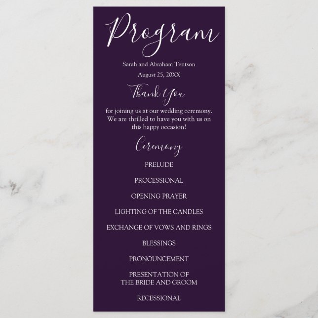 Programas de Boda Morados y Blancos (Anverso)