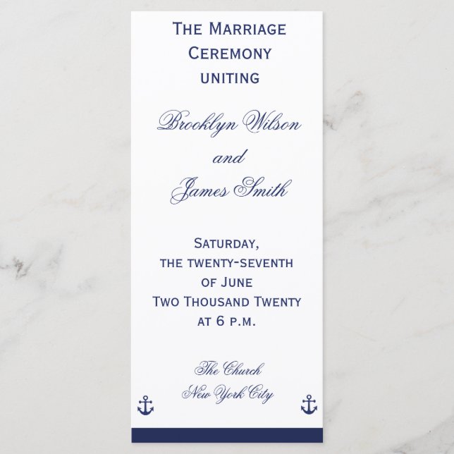 Programas de Boda Náutico Azul de la Marina (Anverso)