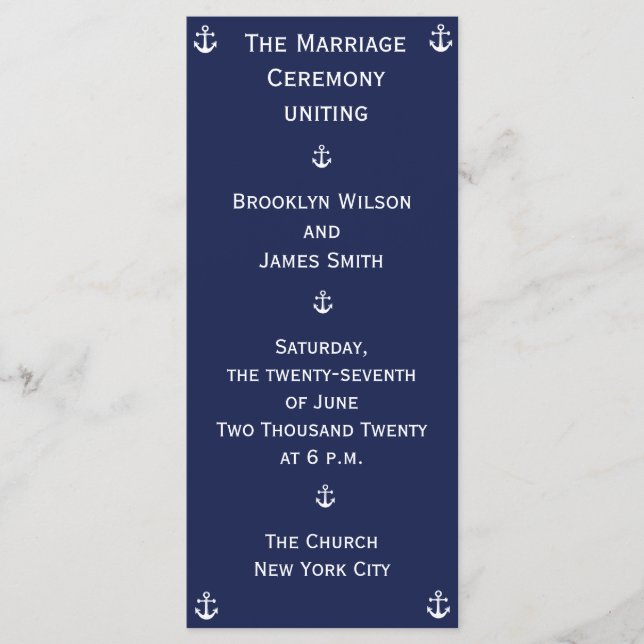 Programas de Boda Náutico Azul de la Marina (Anverso)