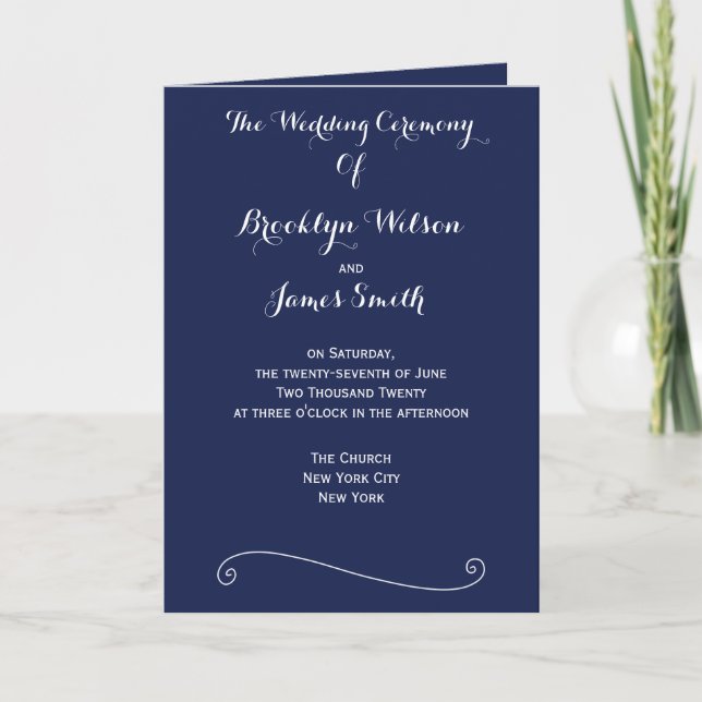 Programas de Boda Navy Blue Elegant (Anverso)
