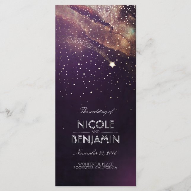 Programas de Boda Noche Estelar de Pluma y Oro (Anverso)