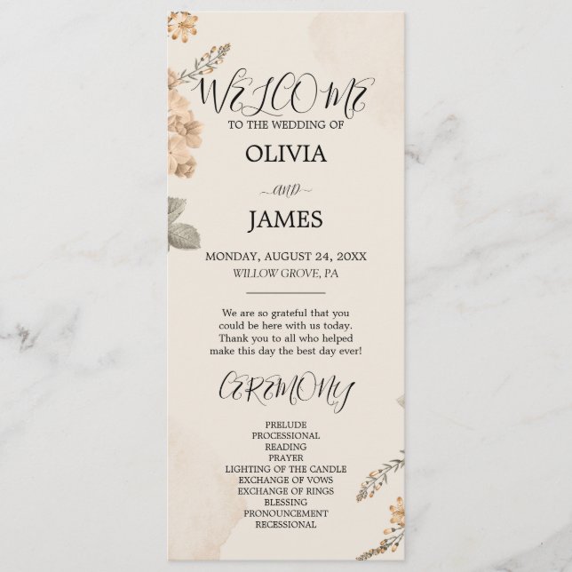 Programas de Boda Otoño Boho Blooms | Modernos (Anverso)