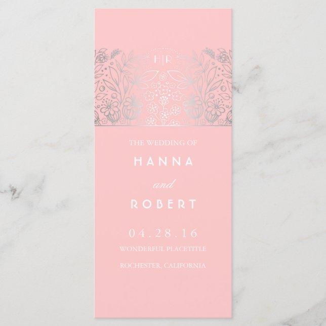 Programas de boda rosada para flores de plata rura (Anverso)