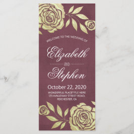 Programas de boda Rosas de oro modernos rojo borgo