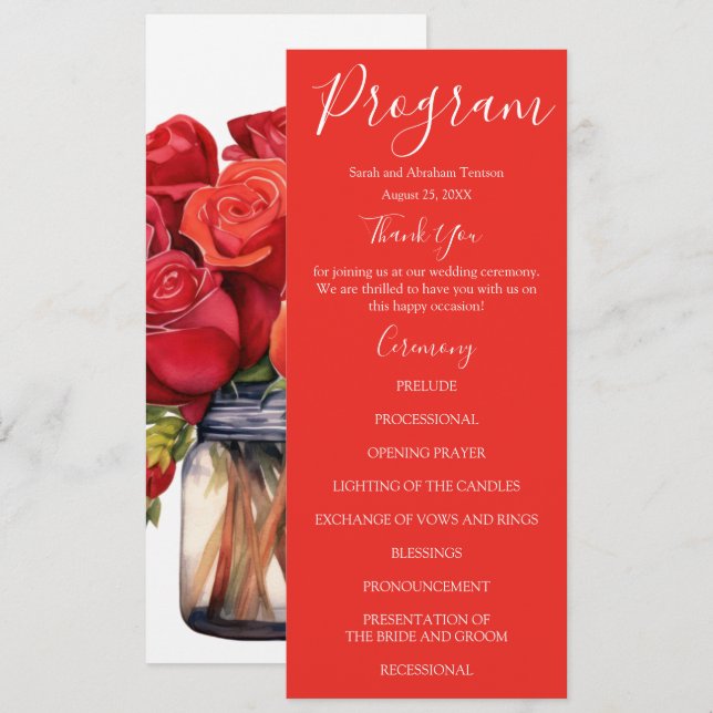 Programas de Boda Rosas Rojas (Anverso / Reverso)