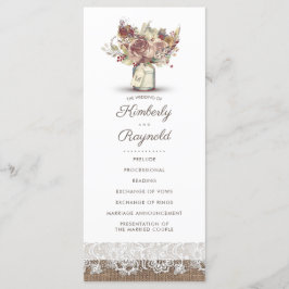 Programas de boda Rustic Burlap Floral Mason Jar