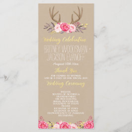 Programas de Boda Rustic Floral Peony & Deer Antle