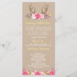 Programas de Boda Rustic Floral Peony & Deer Antle