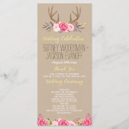 Programas de Boda Rustic Floral Peony & Deer Antle