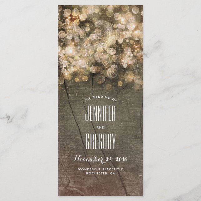 Programas de Boda Rustic Gold String Lights (Anverso)