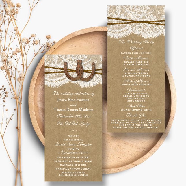 Programas de Boda Rustic Kraft, Lace & Horseshoe (Subido por el creador)