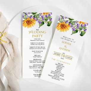 Programas de boda rústica de girasoles y lavandera