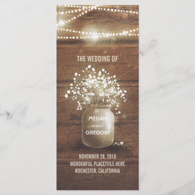 Programas de boda rústica de mason mason para el p (Anverso)