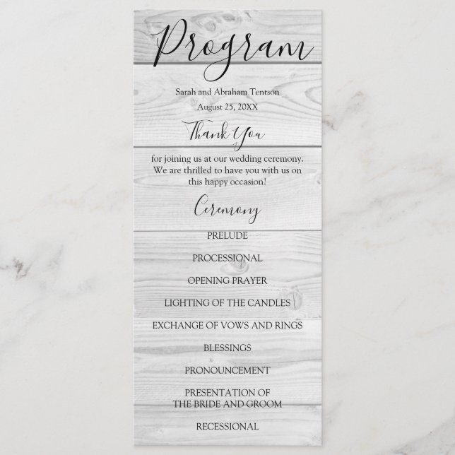 Programas de Boda Rústicos de Madera Blanca Campes (Anverso)
