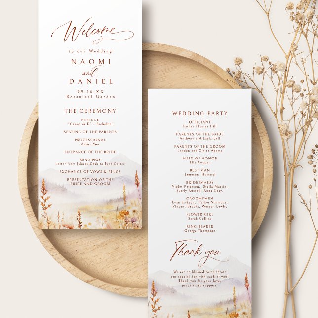 Programas de Boda Rústicos de Montaña de Flor Silv (Fall Wildflower Mountain Rustic Wedding Programs)