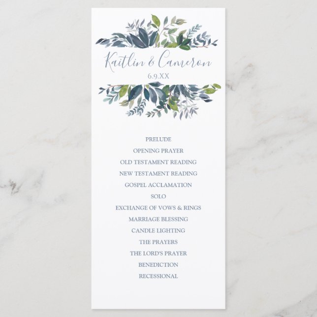 Programas de Boda - Vegetación Pintada (Azul Polvo (Anverso)