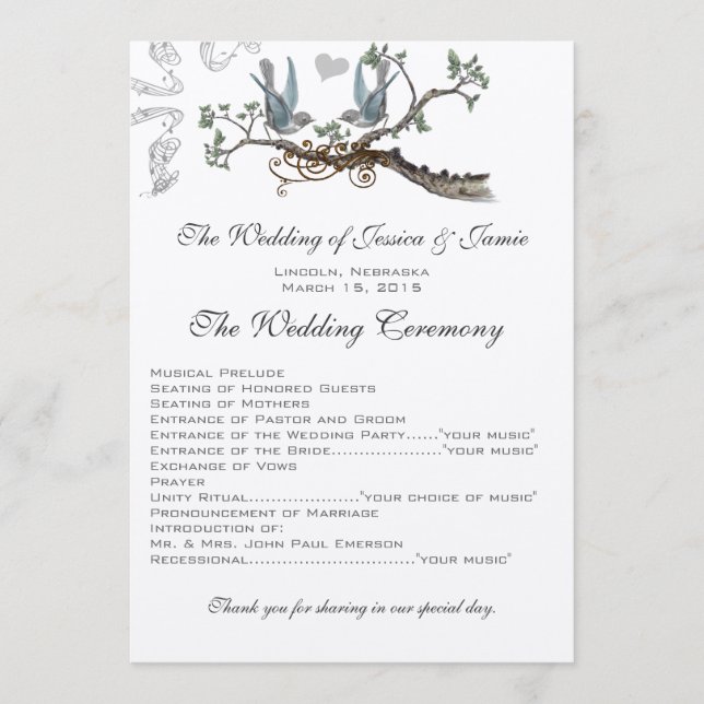 Programas de Boda Vintage Bluebird (Anverso)