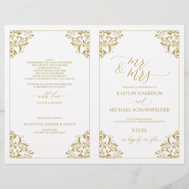 Programas de Boda Vintage Caligrafía Elegante (Oro (Anverso)