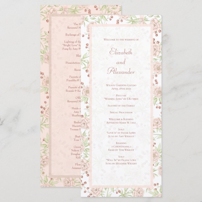 Programas de Boda Vintage Rosas Rosadas (Anverso / Reverso)