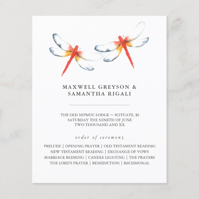 Programas de boda Watercolor Red Dragonfly (Anverso)
