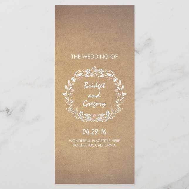 programas de bodas al estilo floral wreath kraft (Anverso)