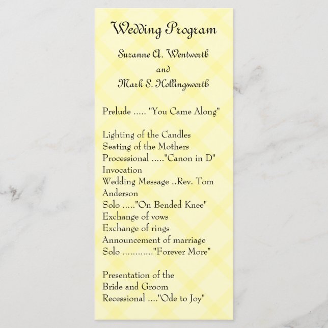 Programas de Bodas Amarillas, Boda Jardín, Primave (Anverso)
