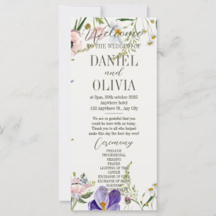 Programas de bodas bordeadas de flores moradas y c