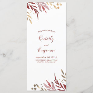 Programas de Bodas Borgoña Rojo y Oro Elegante