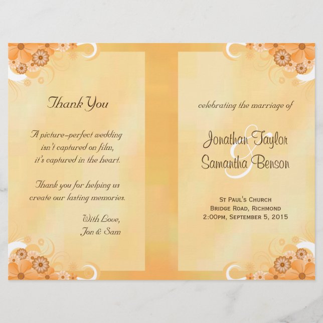 Programas De Bodas Con Floral De Oro De Marfil Ele (Anverso)